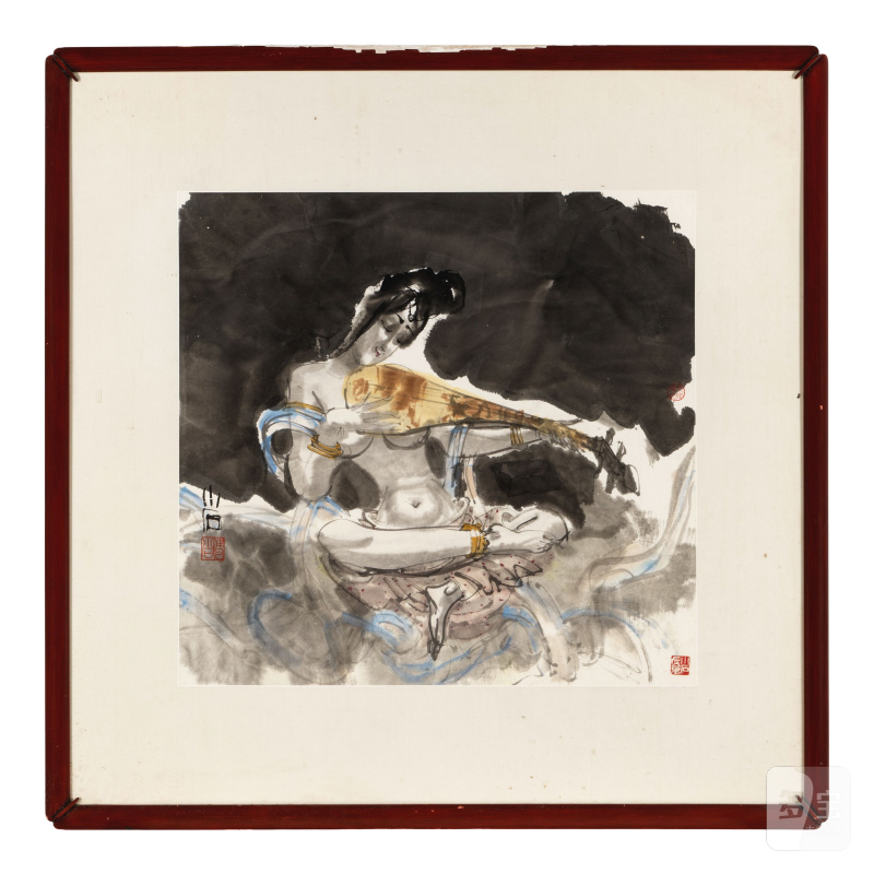 傅小石（1932-2016） 伎樂飛天 設色紙本 鏡框 | FU XIAOSHI (1932-2016) - 图4
